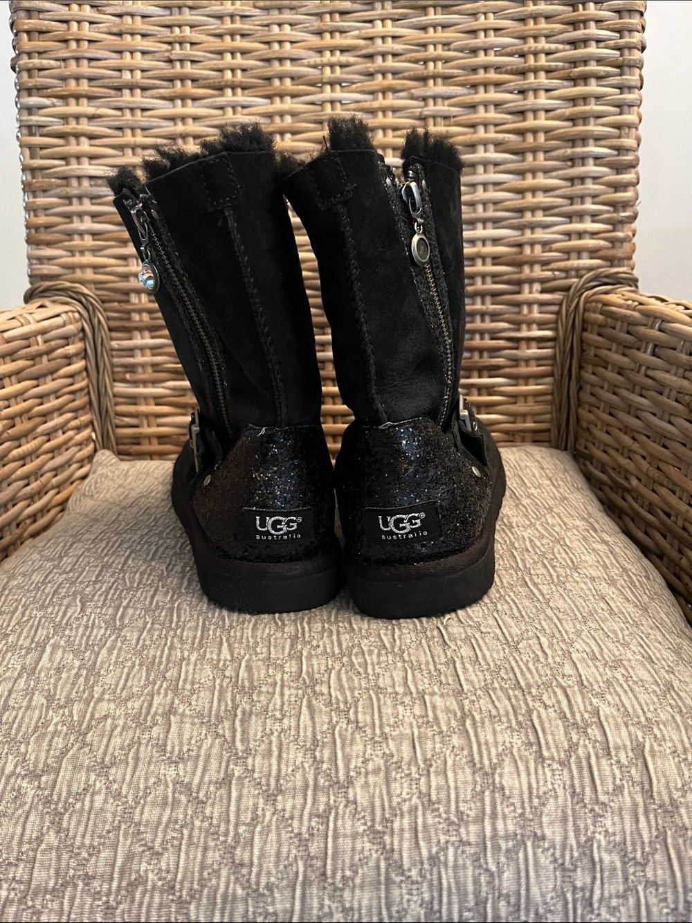 UGG Womens size 9 
Black Glitter Back-Zip Shearling Boots